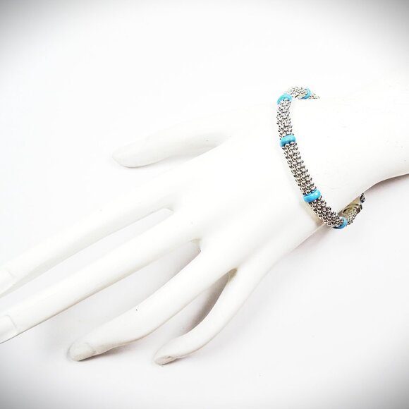 LAGOS Caviar Sterling Silver Ceramic Blue Stations Bangle Bracelet - Picture 7 of 12